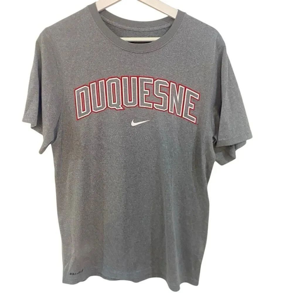 Nike Duquesne Mens Dri fit short sleeve tee small gray red minor cracking on gra